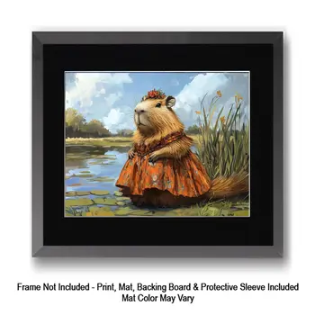 Sweet Sue Capybara Capybara Wall Art Prints – 8″x10″ Artwork in 11″x14″ Mat