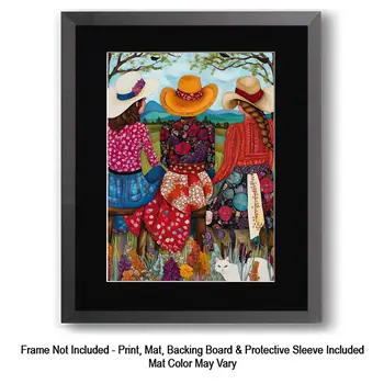 Sunday Ride Cowgirl Folk Art - Cowgirl and Cowboy Folk Art Prints  8"x10" Artwork for 11"x14" Frame