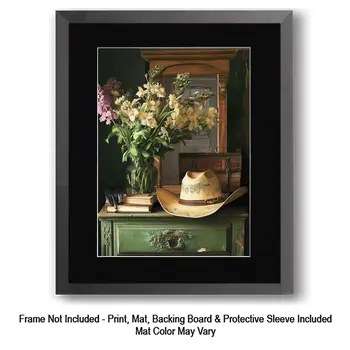 Vintage Green Western Still Life – 8″x10″ Artwork in 11″x14″ Mat