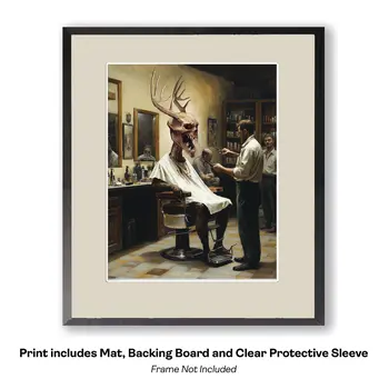Wendigo at the Barber Shop - Monsters in Everyday Life Art Prints – 8″x10″ Artwork for 11″x14″ Frame