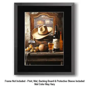 Western Whiskey Wood Still Life – 8″x10″ Artwork in 11″x14″ Mat