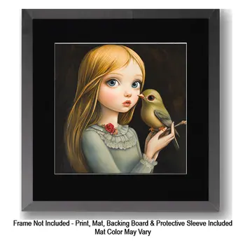 Little Farm Girl And Pet Hens: Big Eyes, Low Brow, High Brow Art Wall Prints 8"x10" for 11" x 14" Frames