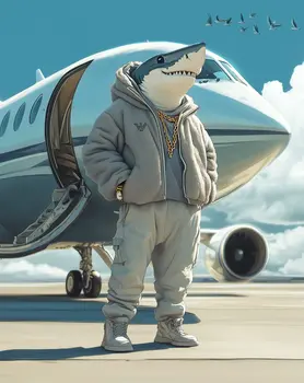 Jet Set Shark, Humor That Bites 8″x10″ Artwork in 11″x14″ Mat