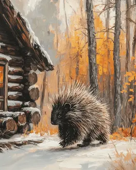 Startled Porcupine - Log Cabin Companions Wall Art Prints – 8″x10″ Artwork for 11″x14″ Frame