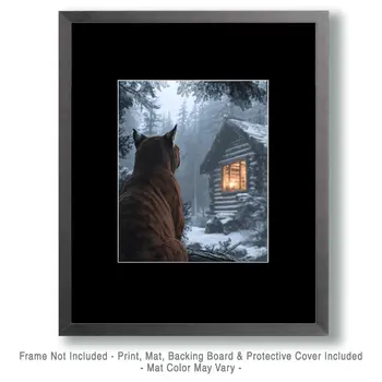 Mountain Lion Peering In - Log Cabin Companions Wall Art Prints – 8″x10″ Artwork for 11″x14″ Frame