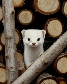 Ermine - Winter Weasel - Log Cabin Companions Wall Art Prints – 8″x10″ Artwork for 11″x14″ Frame