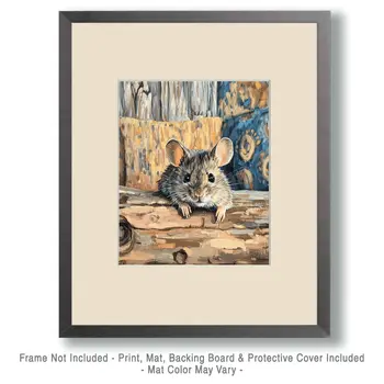 Mouse on the Cushions - Log Cabin Companions Wall Art Prints – 8″x10″ Artwork for 11″x14″ Frame