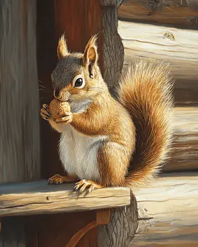 Squirrel Having Lunch - Log Cabin Companions Wall Art Prints – 8″x10″ Artwork for 11″x14″ Frame