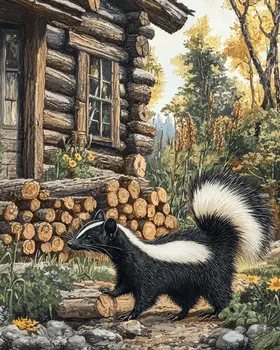 Skunk Passing By - Log Cabin Companions Wall Art Prints – 8″x10″ Artwork for 11″x14″ Frame