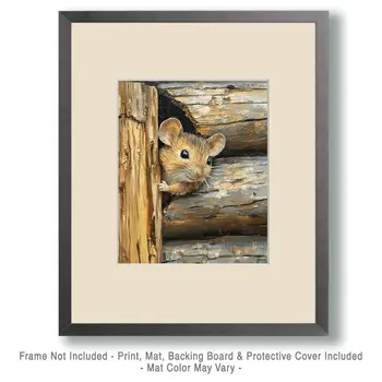 Lodge Mouse - Log Cabin Companions Wall Art Prints – 8″x10″ Artwork for 11″x14″ Frame