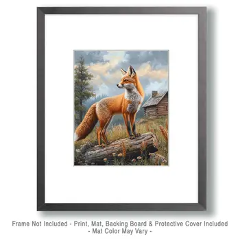 Red Fox Passing By - Log Cabin Companions Wall Art Prints – 8″x10″ Artwork for 11″x14″ Frame