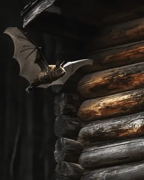 Bat Heading Out for the Night - Log Cabin Companions Wall Art Prints – 8″x10″ Artwork for 11″x14″ Frame
