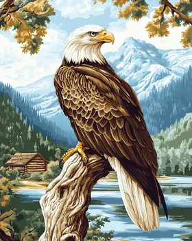 Bald Eagle Perched Above Lake - Log Cabin Companions Wall Art Prints – 8″x10″ Artwork for 11″x14″ Frame