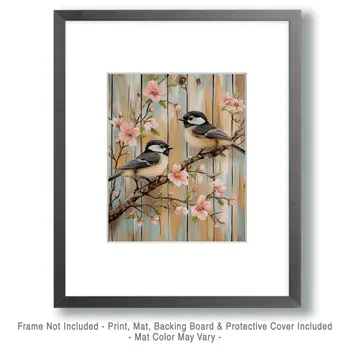 A Couple of Chickadees - Log Cabin Companions Wall Art Prints – 8″x10″ Artwork for 11″x14″ Frame