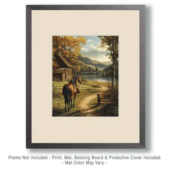 Horse Awaiting - Log Cabin Companions Wall Art Prints – 8″x10″ Artwork for 11″x14″ Frame