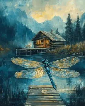 Evening Dragonfly - Log Cabin Companions Wall Art Prints – 8″x10″ Artwork for 11″x14″ Frame
