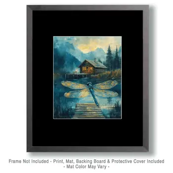 Evening Dragonfly - Log Cabin Companions Wall Art Prints – 8″x10″ Artwork for 11″x14″ Frame