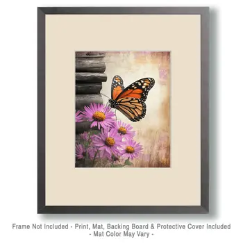 Monarch on Asters - Log Cabin Companions Wall Art Prints – 8″x10″ Artwork for 11″x14″ Frame