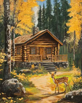 Fawn in Homestead Front Yard - Log Cabin Companions Wall Art Prints – 8″x10″ Artwork for 11″x14″ Frame