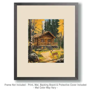 Fawn in Homestead Front Yard - Log Cabin Companions Wall Art Prints – 8″x10″ Artwork for 11″x14″ Frame
