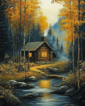 Homestead Evening - Log Cabin Companions Wall Art Prints – 8″x10″ Artwork for 11″x14″ Frame