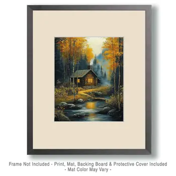 Homestead Evening - Log Cabin Companions Wall Art Prints – 8″x10″ Artwork for 11″x14″ Frame