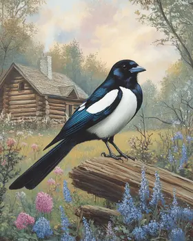 Magpie by Homestead - Log Cabin Companions Wall Art Prints – 8″x10″ Artwork for 11″x14″ Frame