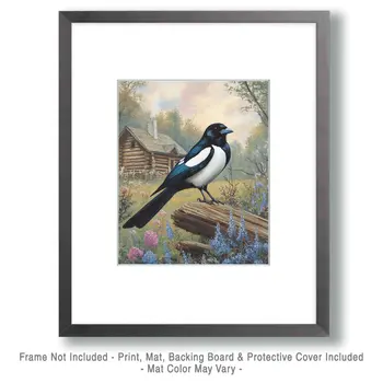 Magpie by Homestead - Log Cabin Companions Wall Art Prints – 8″x10″ Artwork for 11″x14″ Frame