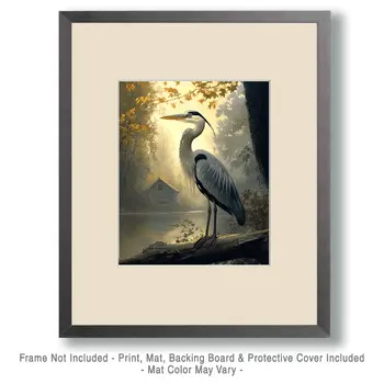 Great Blue Heron by Homestead - Log Cabin Companions Wall Art Prints – 8″x10″ Artwork for 11″x14″ Frame