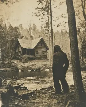 Bigfoot Across the Pond - Log Cabin Companions Wall Art Prints – 8″x10″ Artwork for 11″x14″ Frame