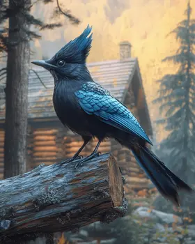 Steller's Jay by Homestead - Log Cabin Companions Wall Art Prints – 8″x10″ Artwork for 11″x14″ Frame