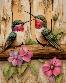 Folksy Hummingbirds - Log Cabin Companions Wall Art Prints – 8″x10″ Artwork for 11″x14″ Frame