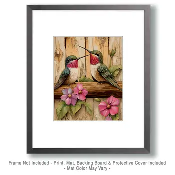 Folksy Hummingbirds - Log Cabin Companions Wall Art Prints – 8″x10″ Artwork for 11″x14″ Frame