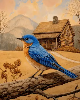 Bluebird by Homestead - Log Cabin Companions Wall Art Prints – 8″x10″ Artwork for 11″x14″ Frame