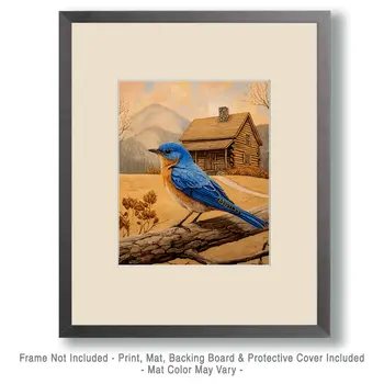 Bluebird by Homestead - Log Cabin Companions Wall Art Prints – 8″x10″ Artwork for 11″x14″ Frame
