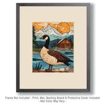 Folk Art Canada Goose by Homestead - Log Cabin Companions Wall Art Prints – 8″x10″ Artwork for 11″x14″ Frame