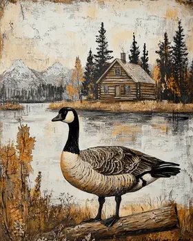 Vintage Canada Goose by Homestead - Log Cabin Companions Wall Art Prints – 8″x10″ Artwork for 11″x14″ Frame