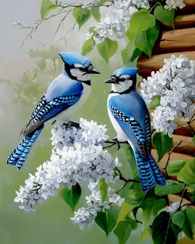 Blue Jays on Lilac by Homestead - Log Cabin Companions Wall Art Prints – 8″x10″ Artwork for 11″x14″ Frame