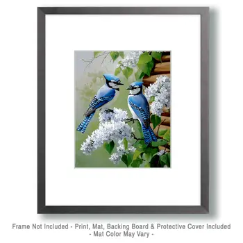 Blue Jays on Lilac by Homestead - Log Cabin Companions Wall Art Prints – 8″x10″ Artwork for 11″x14″ Frame