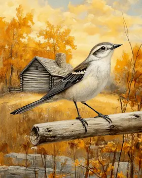 Mockingbird by Homestead - Log Cabin Companions Wall Art Prints – 8″x10″ Artwork for 11″x14″ Frame