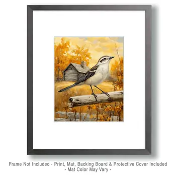 Mockingbird by Homestead - Log Cabin Companions Wall Art Prints – 8″x10″ Artwork for 11″x14″ Frame