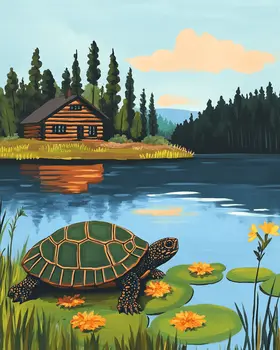 Folk Art Turtle by Homestead - Log Cabin Companions Wall Art Prints – 8″x10″ Artwork for 11″x14″ Frame