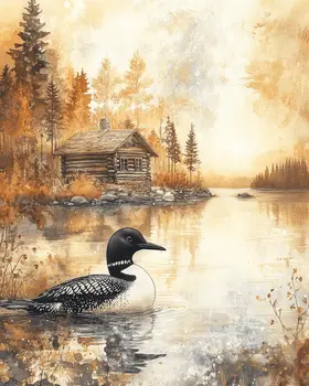 Northern Loon by Homestead - Log Cabin Companions Wall Art Prints – 8″x10″ Artwork for 11″x14″ Frame