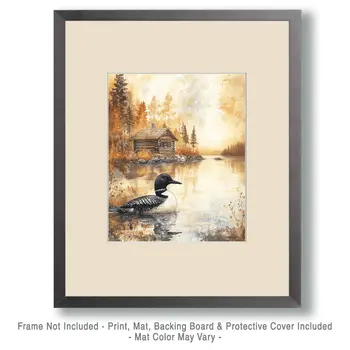 Northern Loon by Homestead - Log Cabin Companions Wall Art Prints – 8″x10″ Artwork for 11″x14″ Frame