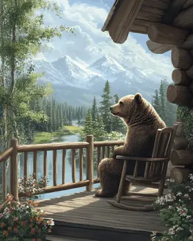 Bear on the Porch - Log Cabin Companions Wall Art Prints – 8″x10″ Artwork for 11″x14″ Frame