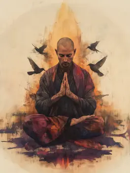 Meditating Monk - Zen Art for Meditation Home Decor Wall Art Prints – 8″x10″ Artwork – 11″x14″ Matte
