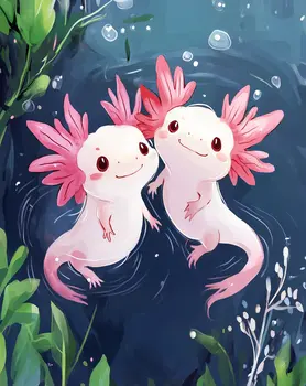 Axolotl Pair Wall Art Prints - 8"x10" Art Print for 11"x14" Frame