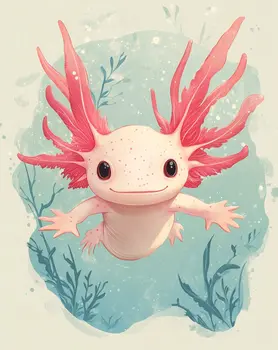 Axolotl Vignette Wall Art Prints - 8"x10" Art Print for 11"x14" Frame