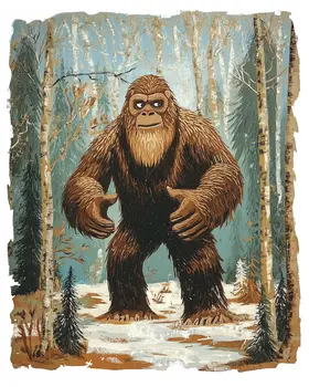 Bigfoot Collograph Print - Bigfoot Folk Art Prints – 8″x10″ Artwork in 11″x14″ Mat