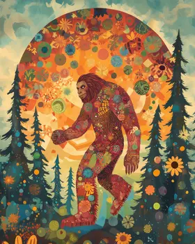 Bigfoot Maximal Print - Bigfoot Folk Art Prints – 8″x10″ Artwork in 11″x14″ Mat
